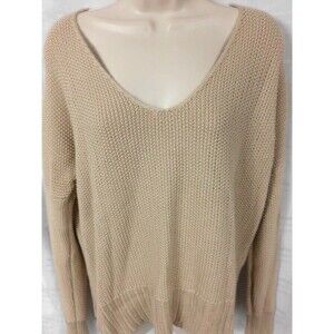 Lucky Brand Sweater Womens Small Tan Fisherman Knit Pullover Thick Chunky V Neck
